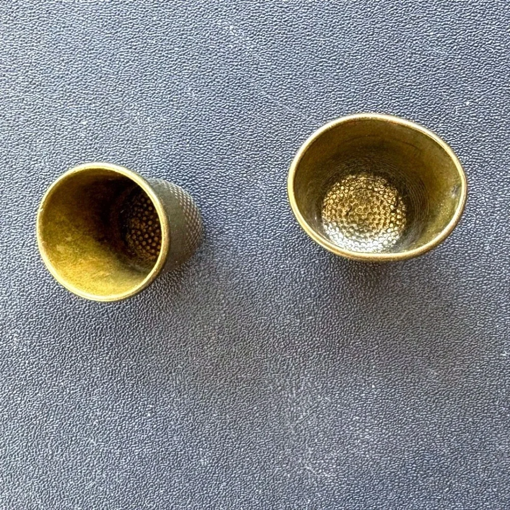 Vintage Brass Thimble Set 2 Piece Traditional Dimpled Metal Sewing Notions Gold